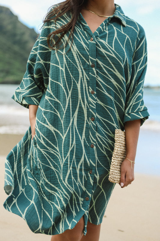 Aloha Button Down Dress | Upena Green