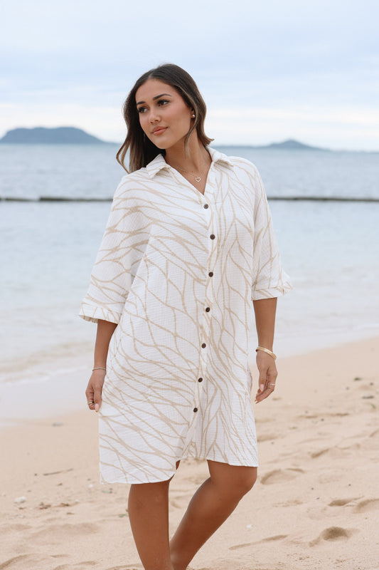 Aloha Button Down Dress | Upena White