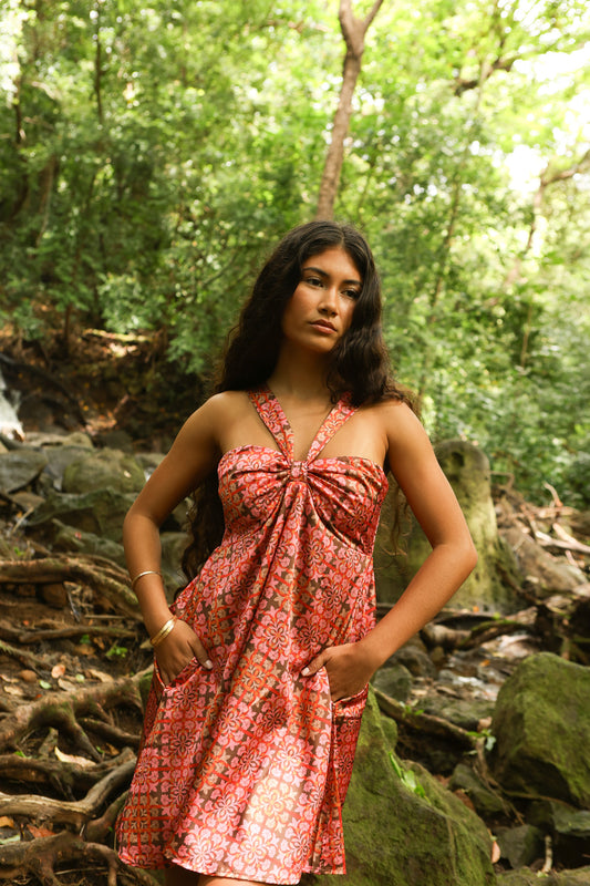 Haunani Short Dress | Palaka Quilt Pink & Brown