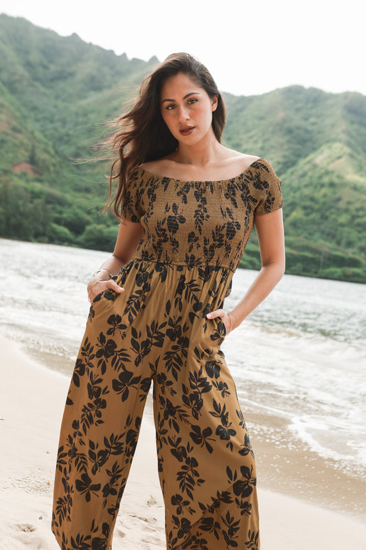 Kealohi Off-Shoulder Jumpsuit | Pua ‘Okika Black & Seaweed