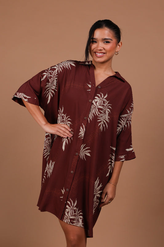 Aloha Button Down Dress | Lauae Brown