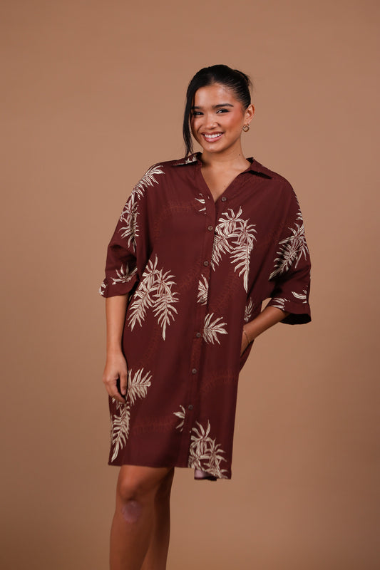 Aloha Button Down Dress | Lauae Brown