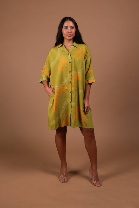 Aloha Button Down Dress | Lauae Green