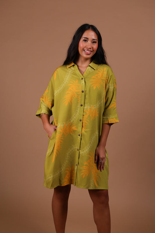Aloha Button Down Dress | Lauae Green