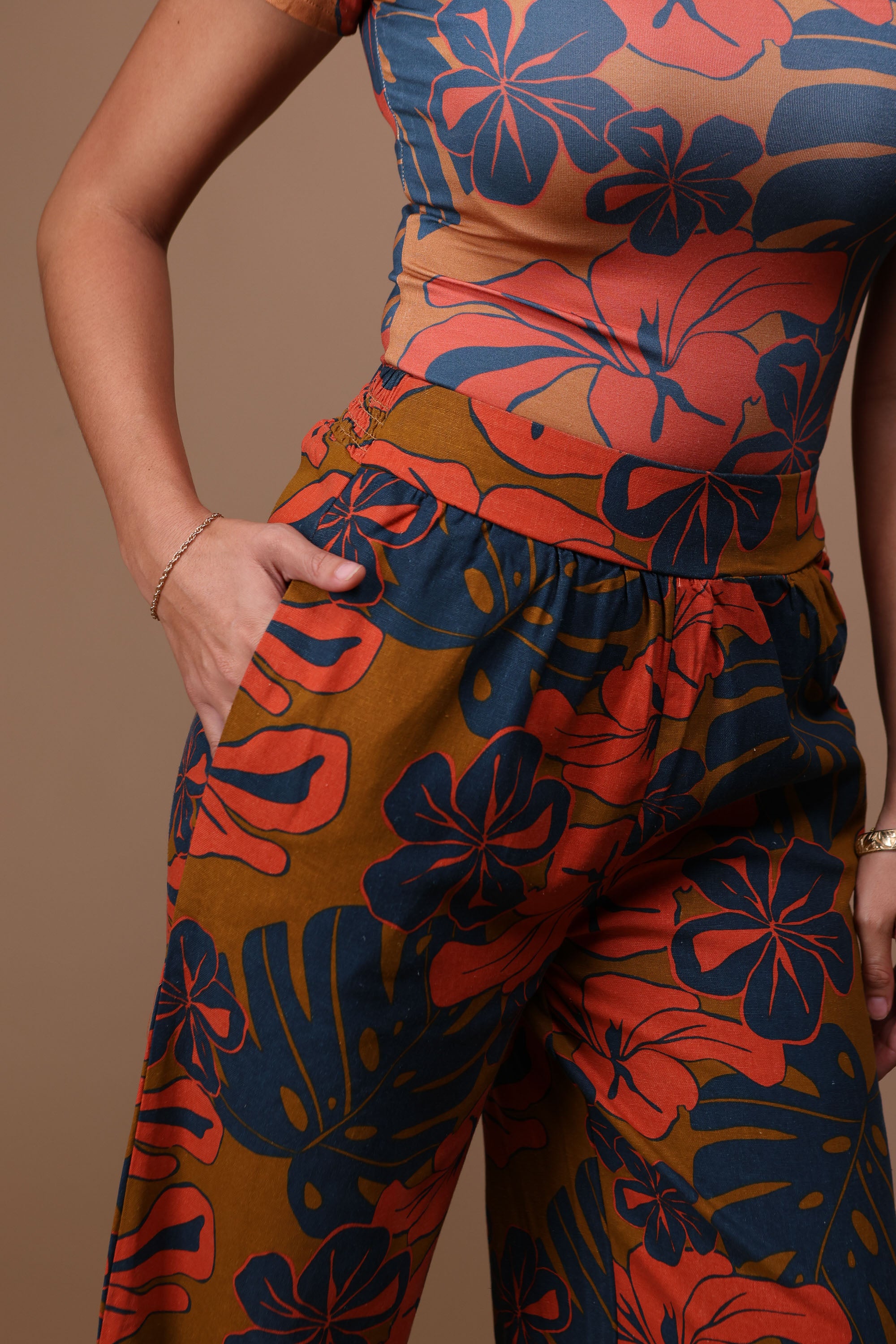 Smocked Palazzo Pant | Monstera Mustard Blue – LexBreezy Hawaii