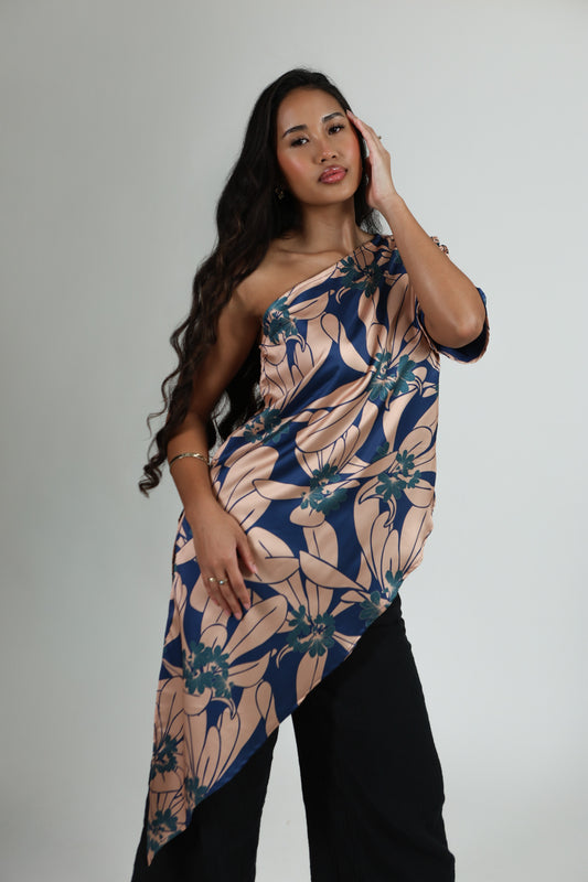 Hoku One Shoulder Blouse | Naupaka Blue