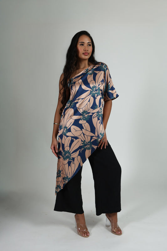 Hoku One Shoulder Blouse | Naupaka Blue