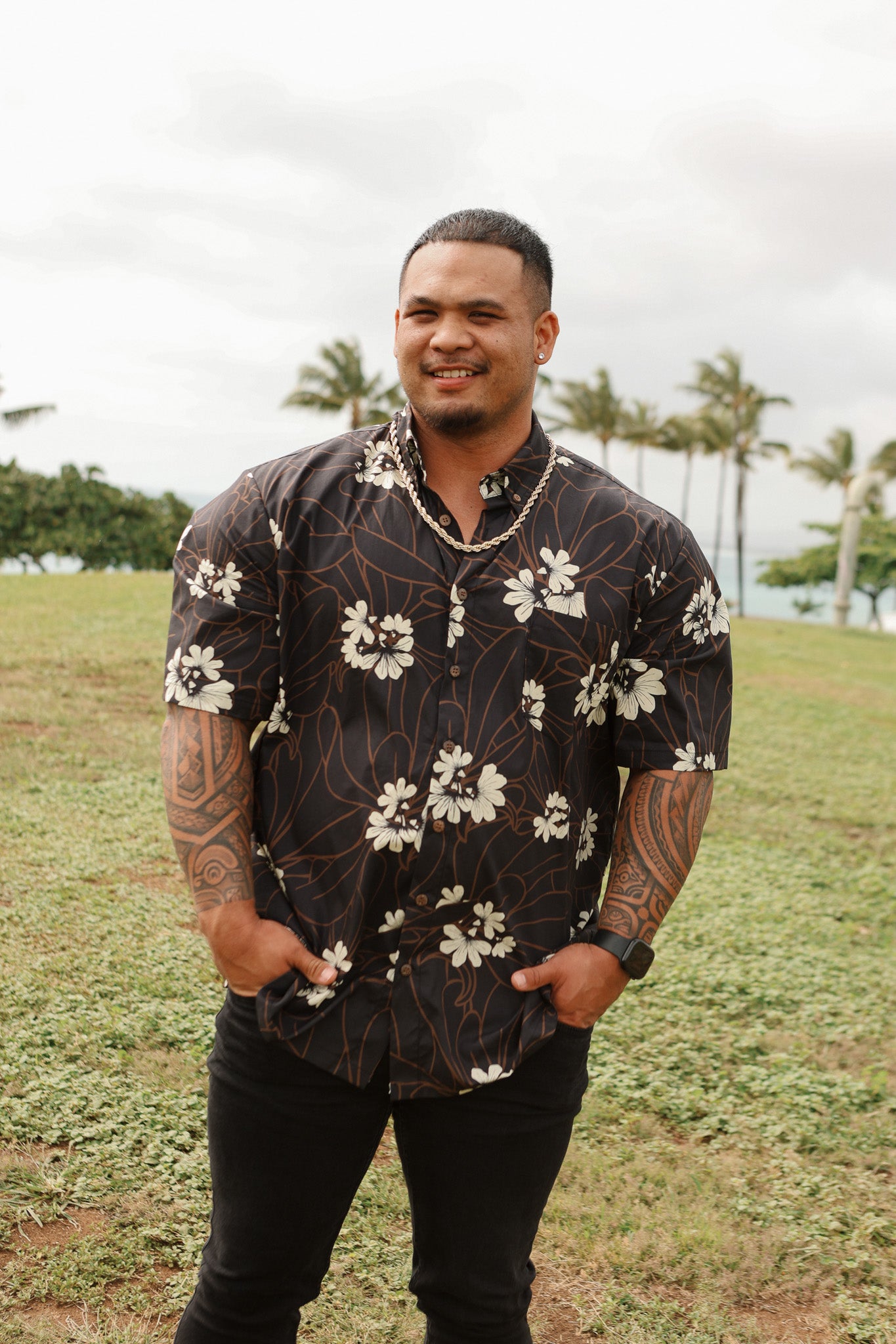 Mens Aloha Shirt | Naupaka Brown – LexBreezy Hawaii