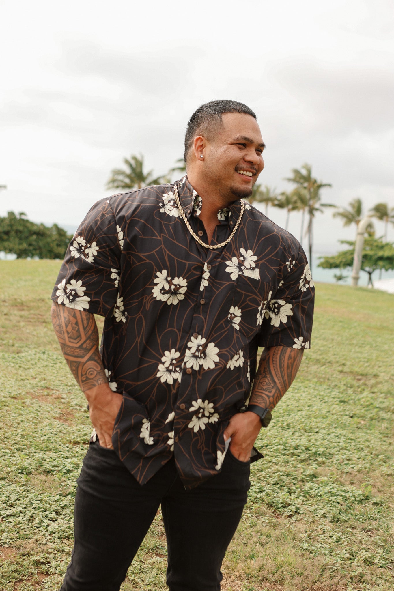 Mens Aloha Shirt | Naupaka Brown – LexBreezy Hawaii