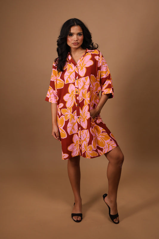 Aloha Button Down Dress Linen | Pua Melia Saffron