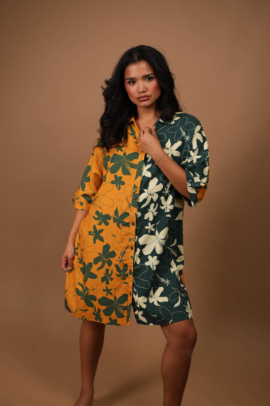 Aloha Button Down Dress | Hibiscus Yellow/Green