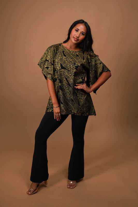 Lola Blouse Made in Hawai'i | Shell Banana Black/Gold