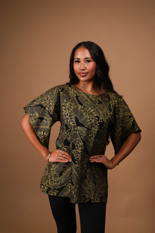 Lola Blouse Made in Hawai'i | Shell Banana Black/Gold