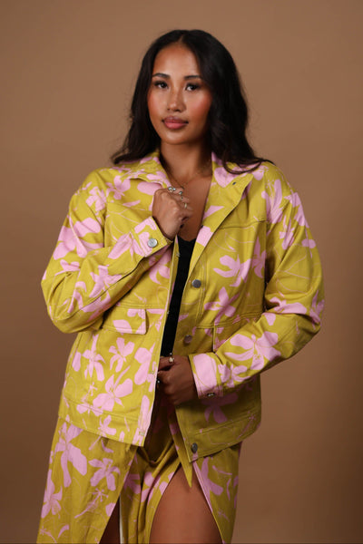 Denim Jacket | Hibiscus Olive – LexBreezy Hawaii