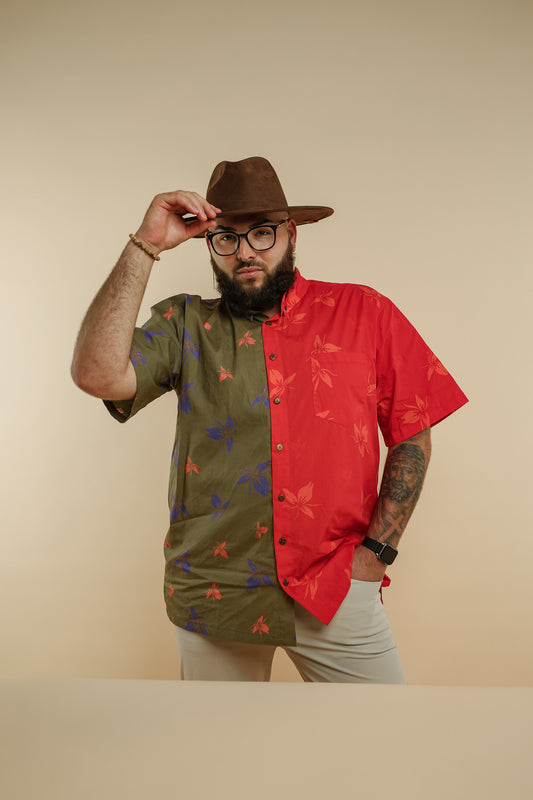 Men's Aloha Button Down Shirt | Ginger Red/Green (KALA MAI)