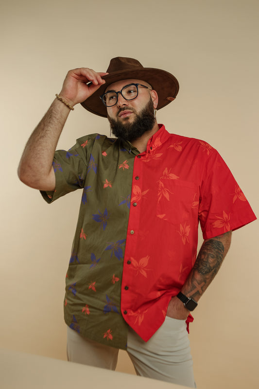Men's Aloha Button Down Shirt | Ginger Red/Green (KALA MAI)