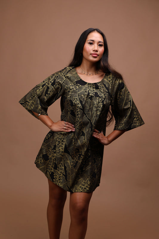 Babydoll Dress | Shell Banana Black/Gold