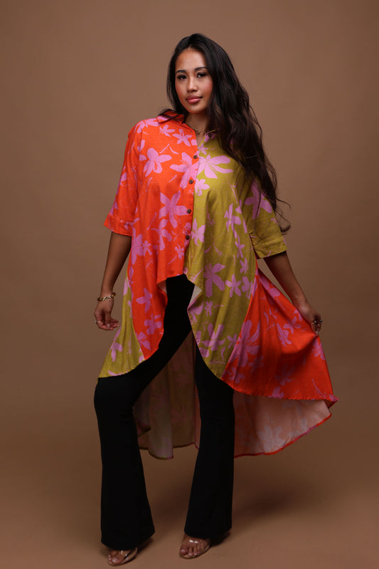 Hilo Blouse | Hibiscus Red/Olive