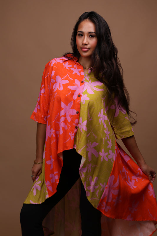 Hilo Blouse | Hibiscus Red/Olive