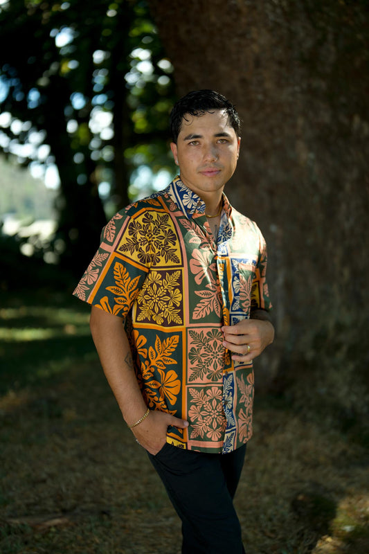 Men's Aloha Shirt Full Button Down Cotton | Anuenue Quilt