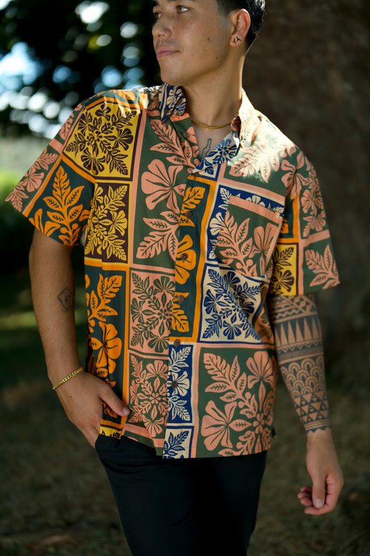 Men's Aloha Shirt Full Button Down Cotton | Anuenue Quilt