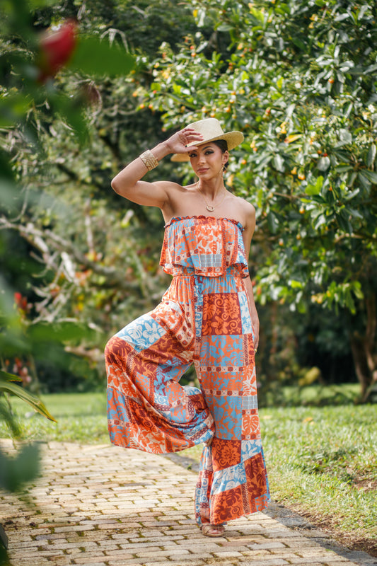 Flow Strapless Jumpsuit | Heirloom Patch Papaya