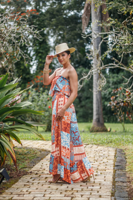 Flow Strapless Jumpsuit | Heirloom Patch Papaya