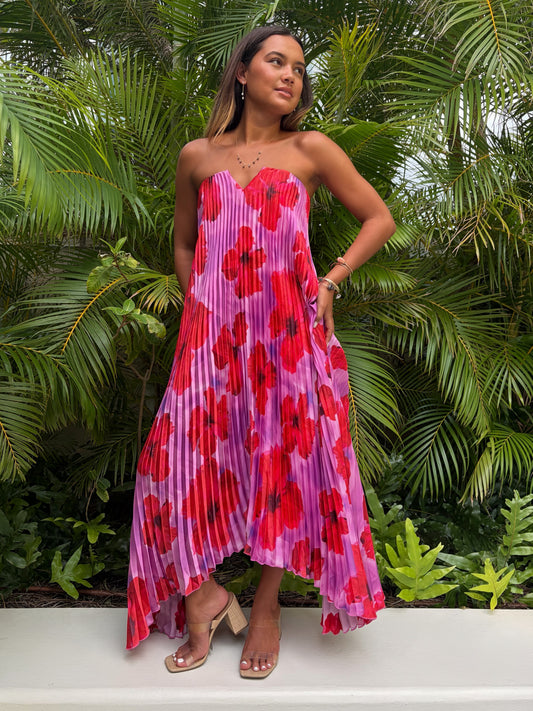 Kalea Strapless Dress | Island Daydream Guava Glow