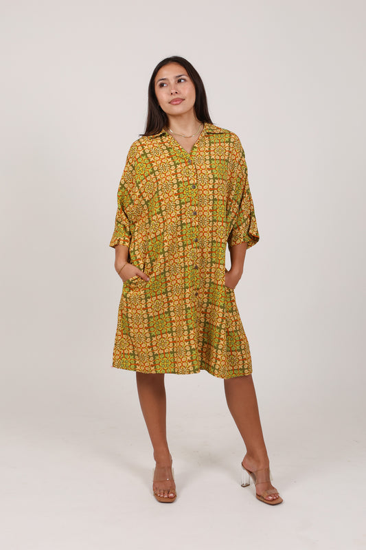Aloha Button Down Dress | Palaka Quilt Pineapple