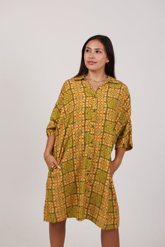 Aloha Button Down Dress | Palaka Quilt Pineapple