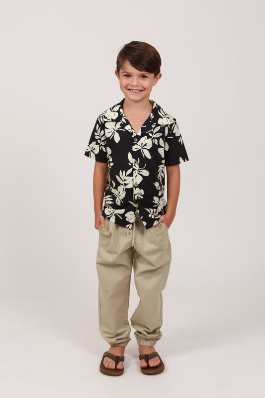 Keiki Boys Aloha Shirt | Pua ʻOkika Black
