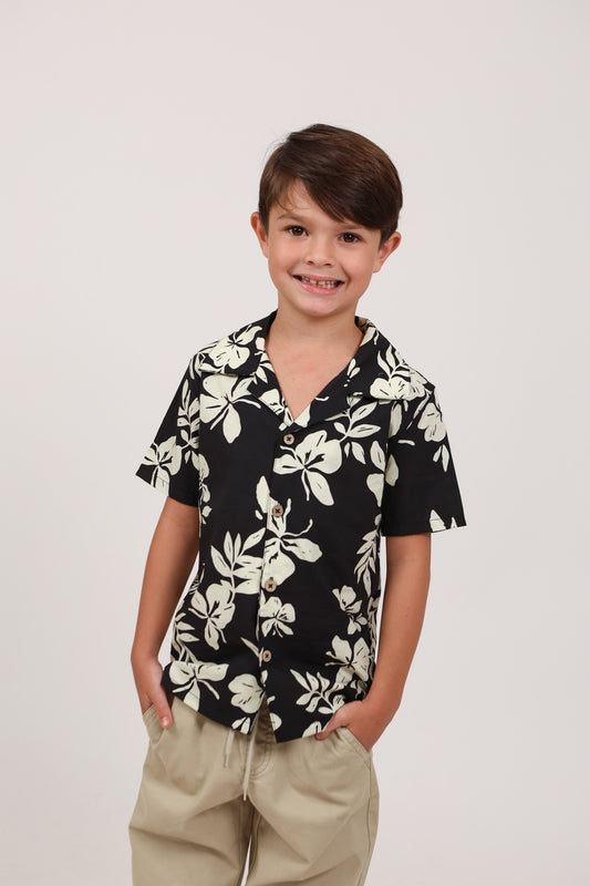 Keiki Boys Aloha Shirt | Pua ʻOkika Black