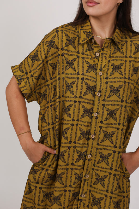 Aloha Button Down Dress | Heirloom Black & Seaweed