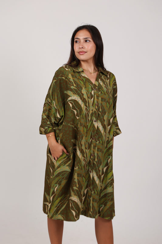 Aloha Button Down Dress | Heliconia Tribal Forest