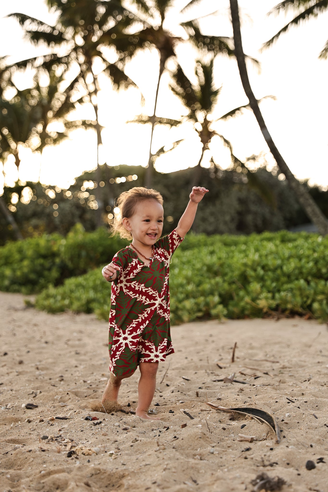 Keiki T Shirt Dress Hawaiian Quilt Red Green