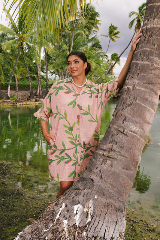 Aloha Button Down Dress | Hilo Ti Leaf Rose