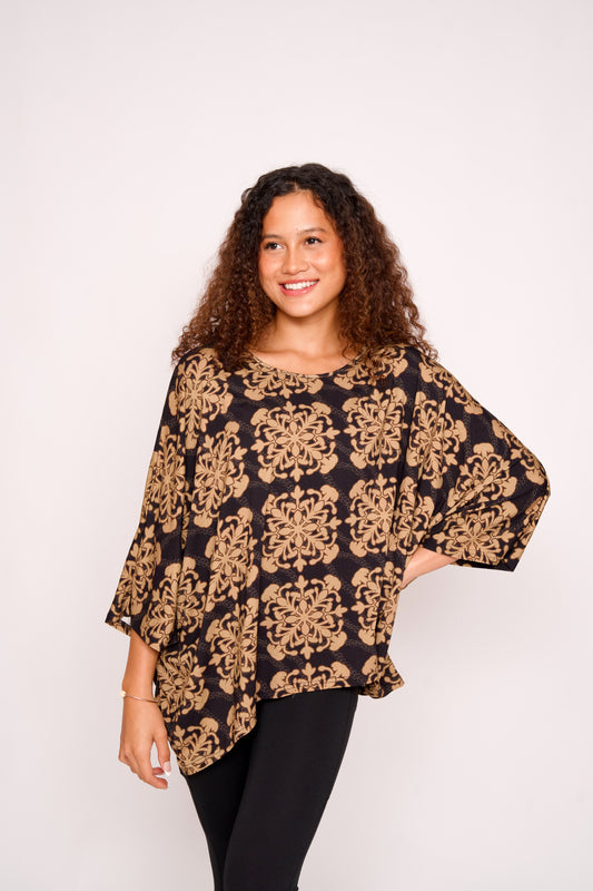 Makuahine Blouse | Puakenikeni Quilt Black/Gold (Kala Mai)