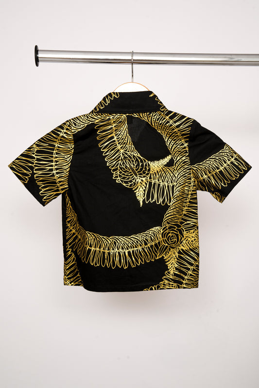 Keiki Aloha Shirt | Ginger Lei Black/Metallic Gold (KALA MAI)
