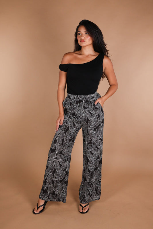 Hele Palazzo Pant Banana Leaf Black/White – LexBreezy Hawaii
